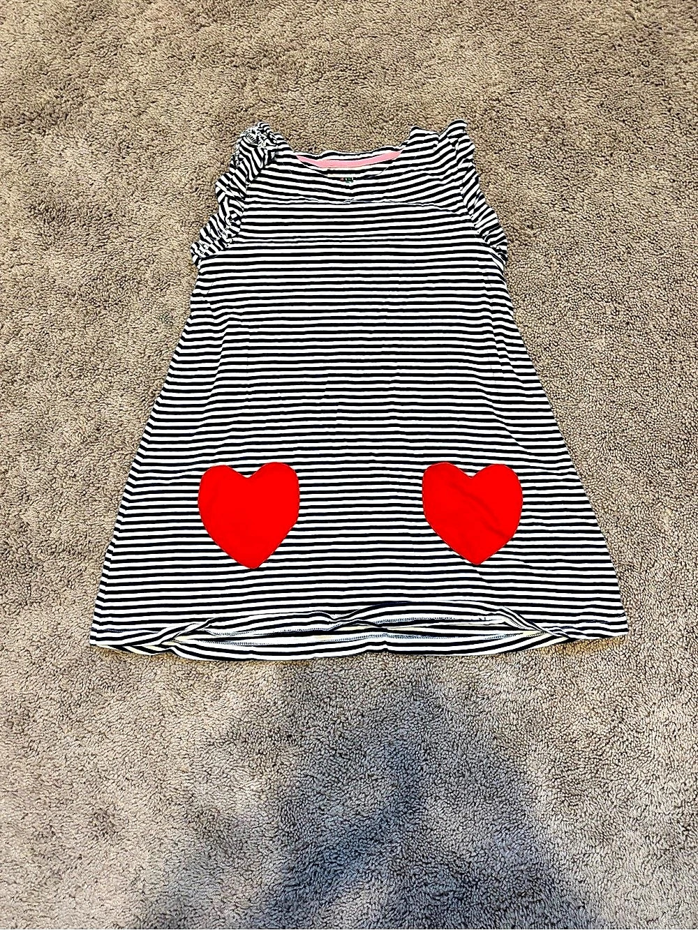 Mini Boden Fun Heart Pocket Dress Blue & White 9-10Y